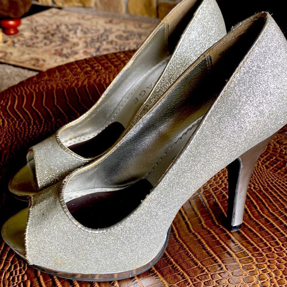 Rampage “Gracie” Sparkly Glitter open toe heels shoes 7